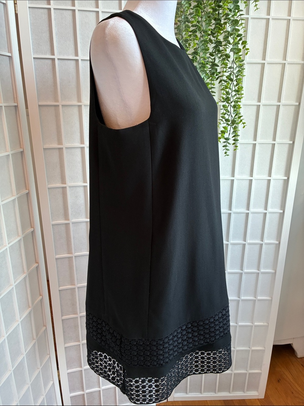 Banana Republic Black Sleeveless Shift Dress Lace-Trim Hem Excellent Condition 8